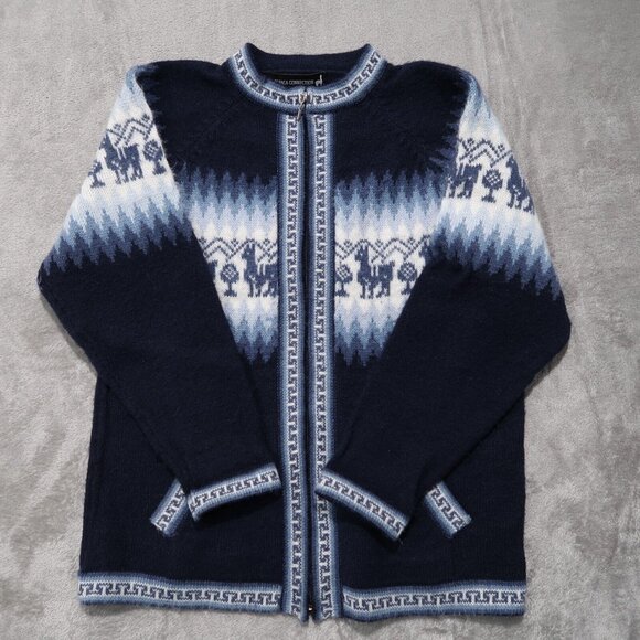 Alpaca Connections Sweater Womens L Blue Zip Up Knit Cardigan Sweatshirt Wool - Picture 1 of 16